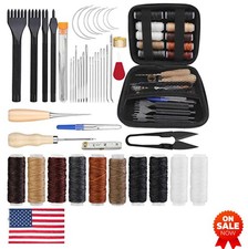 Leather Sewing Kit 46 Piece Waxed Thread Curved Needles 4mm Prong Chisel Awl