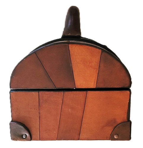 RARA SCATOLA PORTAOGGETTI VINTAGE FATTA A MANO WESLEY BOBER LEGNO E PELLE 14L" x 6"H x 7,5"W, 19 - Foto 8 di 10