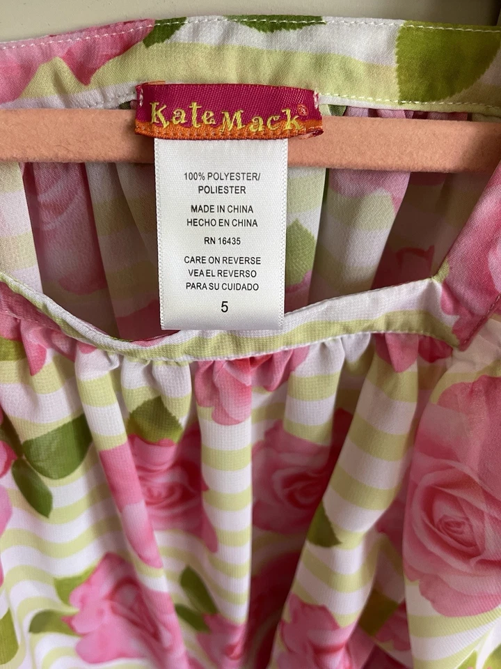 Conjunto de 2 rosas rosas rosadas Kate Mack Tops talla 5 nuevas sin etiquetas con volantes florales corre grande Foto 3 de 4