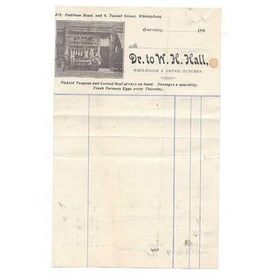 1890s Billhead WH Hall, Wholesale & Retail Butcher, Padiham Road BURNLEY