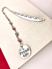 Inspirational Bookmark, "So Proud of You" with Cherry Quartz. Book Lover Gift.