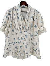 Scarlet Darkness Women's Victorian Fairy Cottage Floral Lace-Up Blouse Blue 2XL