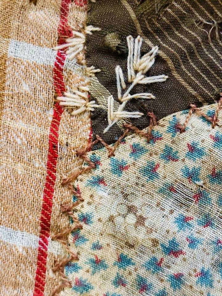 🌟131 Year Old American Folk CRAZY QUILT 1894 Antique Victorian Botanical SIGNED - Image 4 of 4