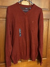 IZOD Men  s Sweater Large Red Pullover Knit V-Neck Casual BENEFITS   CHARITY