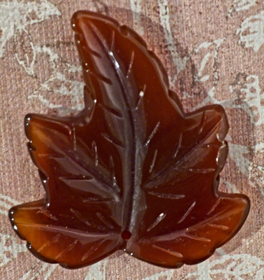 Vintage Carnelian Agate Carved Fall Leaf Pendant, Autumn Pumpkin Spice Color