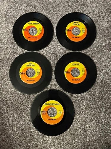 Capitol Records Beatles Vinyl 45 rpm Record Collection (Lot of 5) Used