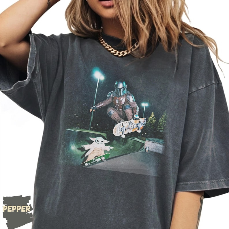 Star Wars Skateboarding Movie 2026 TShirt, Mando & Baby Yoda Comfort Color Shirt
