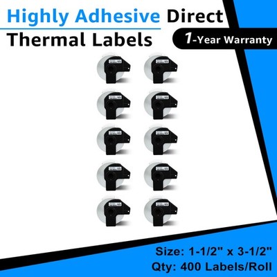 10Rolls Large Paper Address Labels DK-1208 for Brother QL Printer 1.4''x3.5''