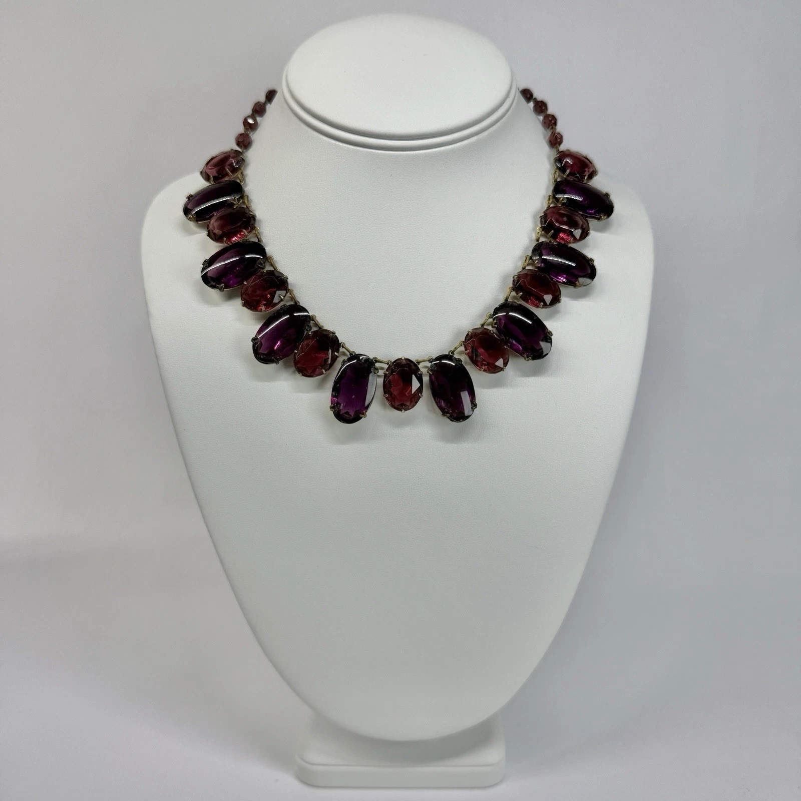 Art Deco Czech Amethyst Purple Glass Brass Vintage Necklace Jewelry N339