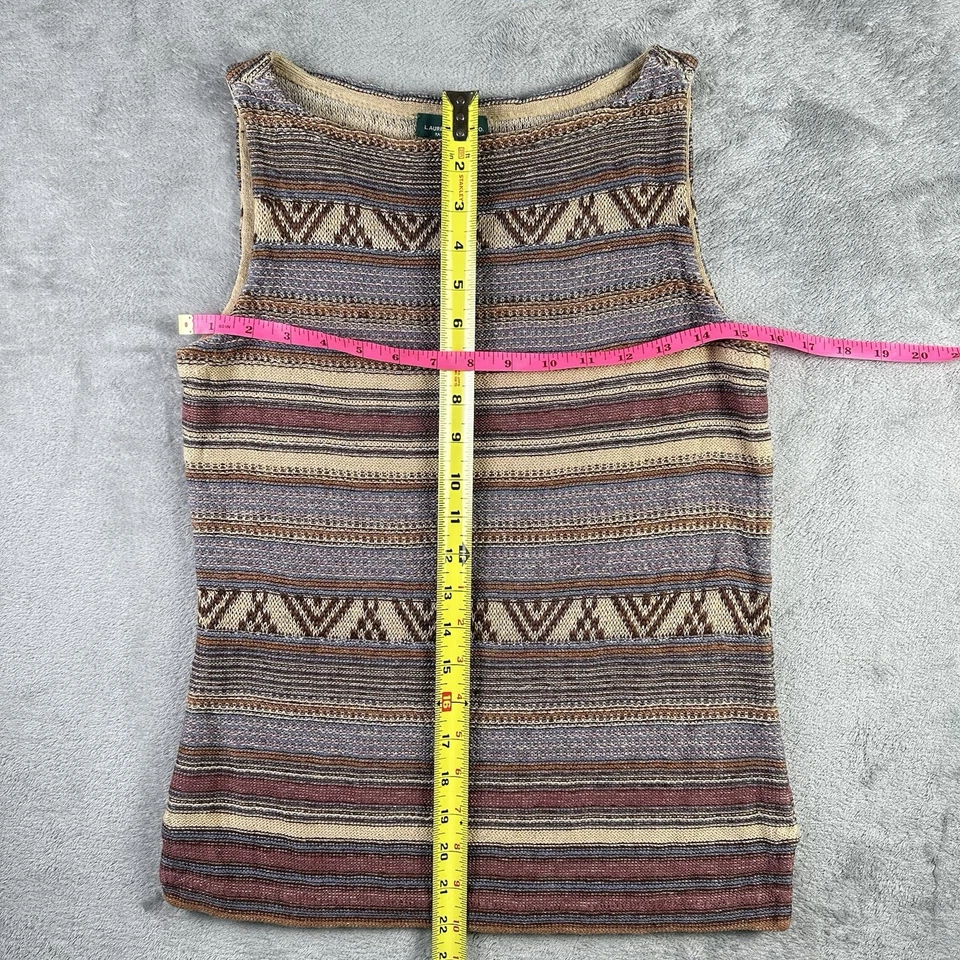 Camiseta sin mangas Lauren Jeans Co Ralph Lauren para mujer XS tejido de lino cuello barco boho azteca Foto 4 de 4