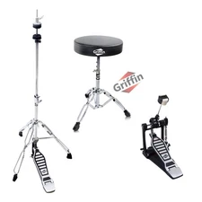 GRIFFIN (3-PACK) Kick Pedal, Drum Throne, Hi-Hat Stand | Percussion Chrome Mount