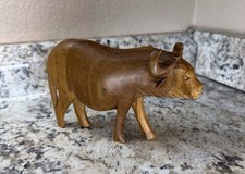 Vintage Hand Carved Wooden Water Buffalo Folk Art Statue Figure Numbered