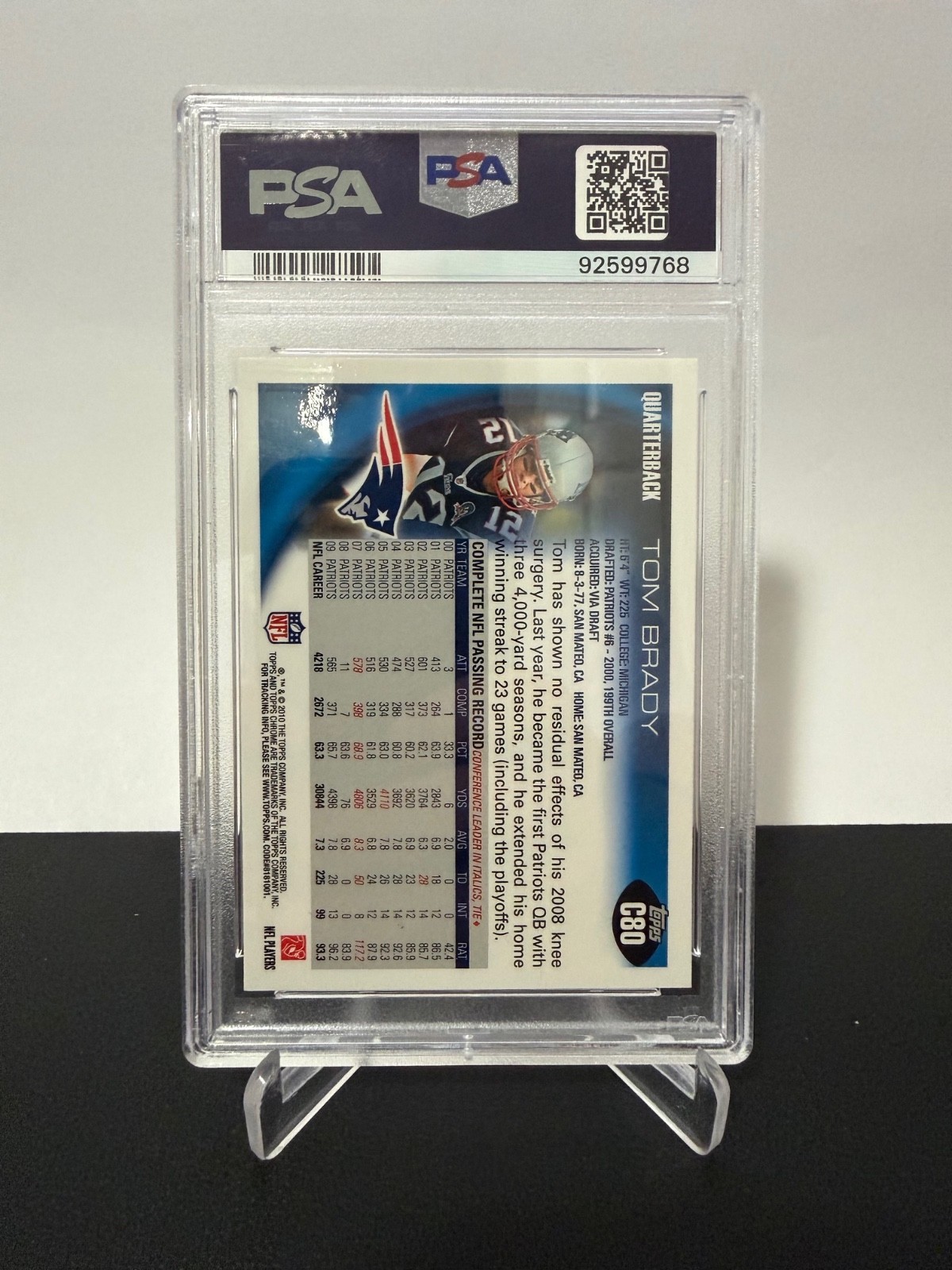 2010 Topps Chrome Tom Brady PSA 9 Mint #C80 HOF Patriots view 2