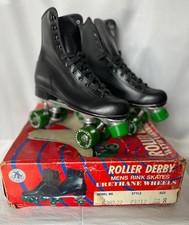 Vintage Roller Derby Men's Black Rink Skates with Urethane Green Wheels Size 8