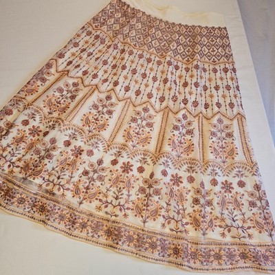 Soft Surroundings Inez Maxi Skirt Size 18 A-Line White Pink Flower Beaded Sequin