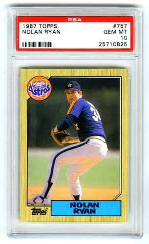 NOLAN RYAN~HOUSTON ASTROS~1987 TOPPS PSA-10 GEM-MT GRADED MLB BASEBALL CARD #757