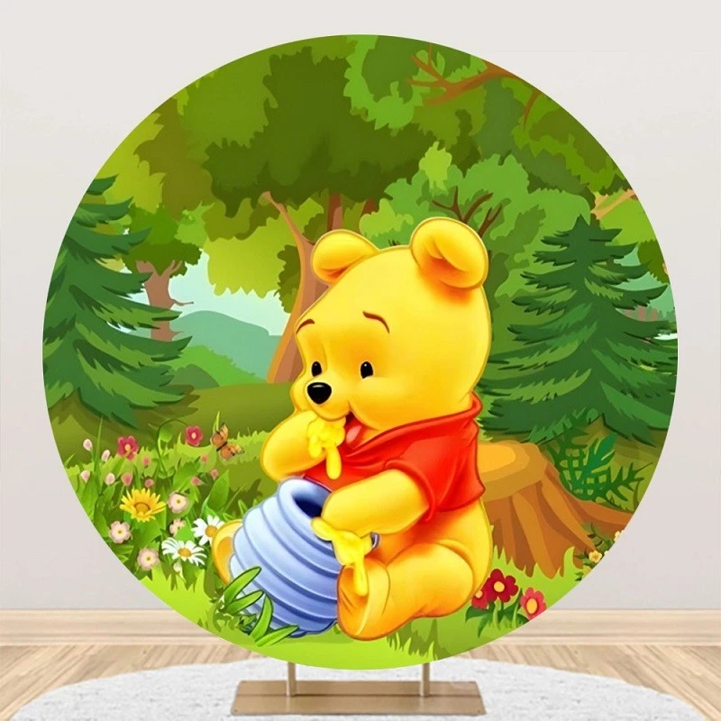 Round Winnie The Pooh Backdrop Kids Birthday Party Photo Background Banner - Image 2 of 4