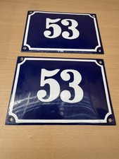 ALTE EMAIL EMAILLE Emailleschild Emailschild  HAUSNUMMER 53 BLAU/WEISS 20 x 14 
