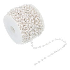 10m/33 Feet Faux Pearl Beading Chain, 3mm Brass Chain Link Style 1, Light Silver