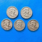 LOT OF 5 BENJAMIN FRANKLIN HALF DOLLARS 1949,1952,1953,1954 &1957