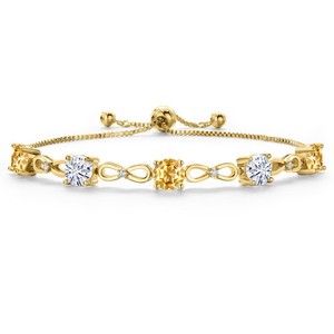 Authentic 18K Yellow Gold Plated Golden Citrine and White Moissanite Tennis Bracelet For