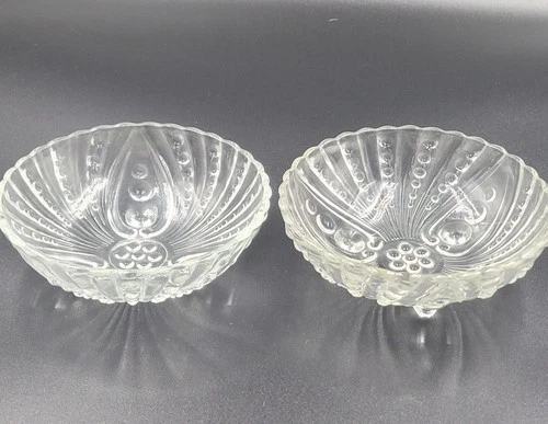 Anchor Hocking Burple Clear Glass Dessert Bowls Set of 2 Vintage 1940s