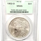 1902-O Morgan Silver Dollar PCGS OGH GREEN LABEL MS65 Bright White Toned P252