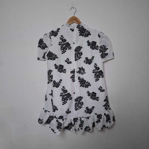 ERDEM White Editha Floral Gathered Twill Dress With Button Placket Detail Size L - Picture 2 of 7