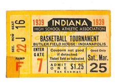 1939 Indiana High School State Finals Basketball Ticket Frankfort Over Franklin