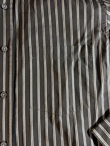 Bugatchi Uomo Shirt Mens Medium Grey w/ White Stripe Classic Fit Cotton - Picture 2 of 4