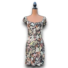 Xhilaration Casual Floral Fit & Flare Skater Dress Ruffle Cap Sleeves Juniors’ M