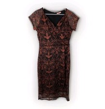 Joe Browns Black & Orange Lace Midi Dress Faux Wrap Front Size UK 10