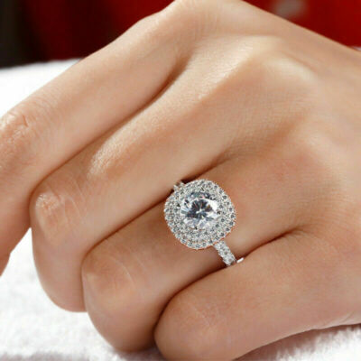 1.35Ct White Round Cut Moissanite Double Halo Wedding 925 Sterling Silver Ring