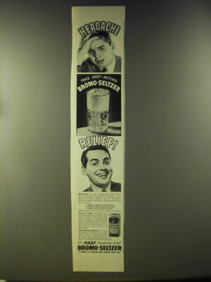 1946 Bromo-Seltzer Medicine Ad - Headache take fast-acting Bromo-Seltzer Relief!