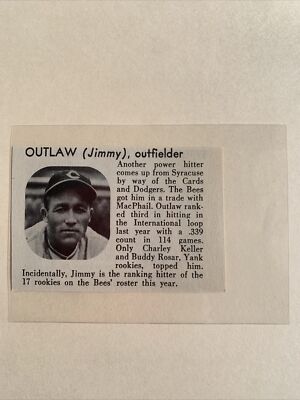Jimmy Outlaw Reds Jimmy Outlaw & Dick Errickson Reds Boston Bees 1939 Baseball WW MLB ...
