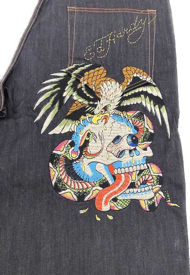 ★送料・関税込み★【Ed Hardy】Eagle Snakeストレート ジーンズ Ed Hardy Eagle Snake Slim Straight Y2K Med Blue Denim Jeans