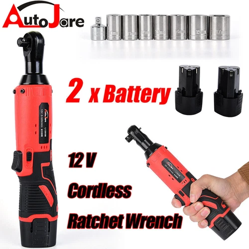 Electric Cordless Ratchet 3/8" Right Angle Wrench Impact Power Tool + 2 Battery