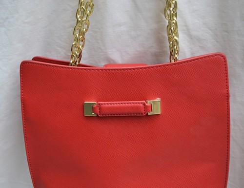 IVANKA TRUMP AUTH Women's Red Leather Bucket Gold Chain Handles Tote Handbag - Picture 4 of 12