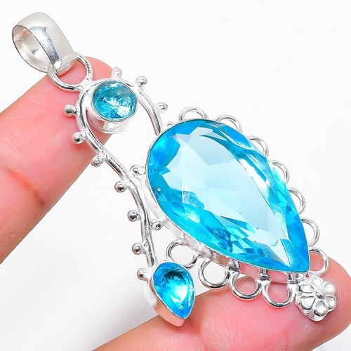 Swiss Blue Topaz Gemstone 925 Sterling Silver Jewelry Pendant 2.60 ...