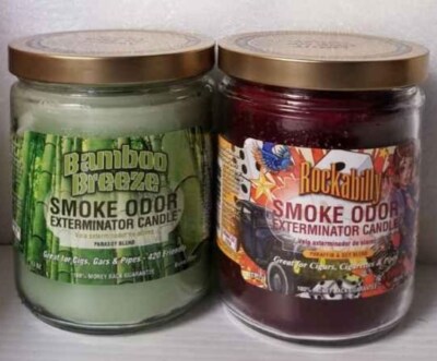 Smoke Odor 13 oz Candles 2 Fragrances Set Bamboo Breeze/Rockabilly.