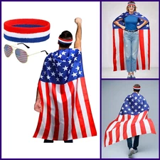 Frienda American Flag Costume Cape, Retro 80's USA Sunglasses and Flag Headband