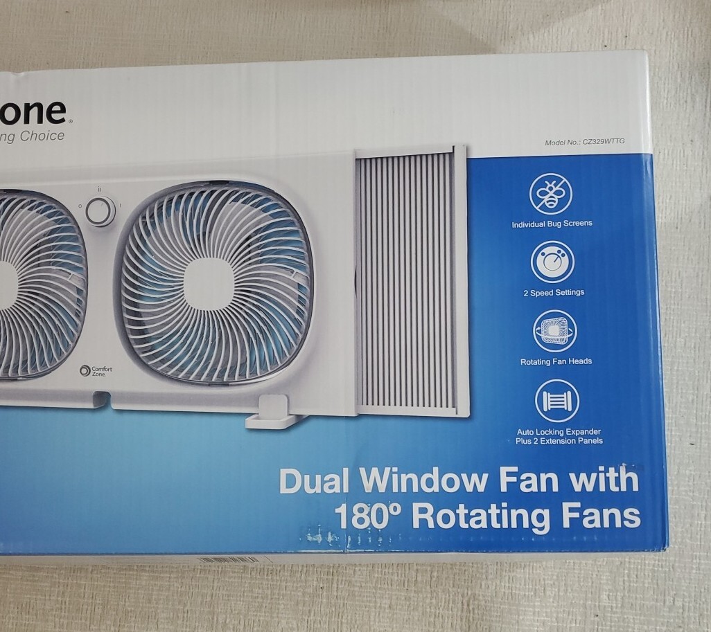Comfort zone Dual Window Fan White CZ329WTTG 75877525260 eBay
