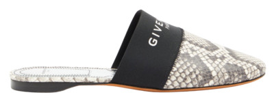 Givenchy Bedford Mule Grey Snakeskin Black Logo Backless Slide Slip On Flat 36.5