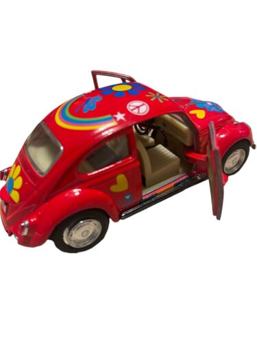 Pull Back Racer 1967 Volkswagen Beetle Hippy Flowers Peace Love Doors Open 1/32 - Picture 4 of 9