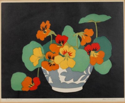 Nasturtiums by John Hall Thorpe   1922 Floral Woodcut Art Print