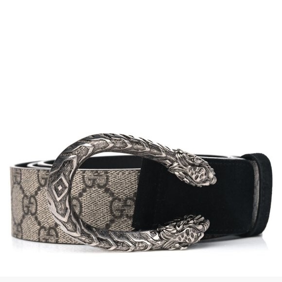 Gucci GG Supreme Dionysus Belt--Black Suede--85 cm Gucci GG Supreme Dionysus Coated Canvas and Black Suede Belt  main image 2