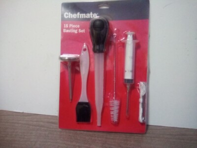 New Chefmate 15 Piece Basting Set with Meat Thermometer Injector & More