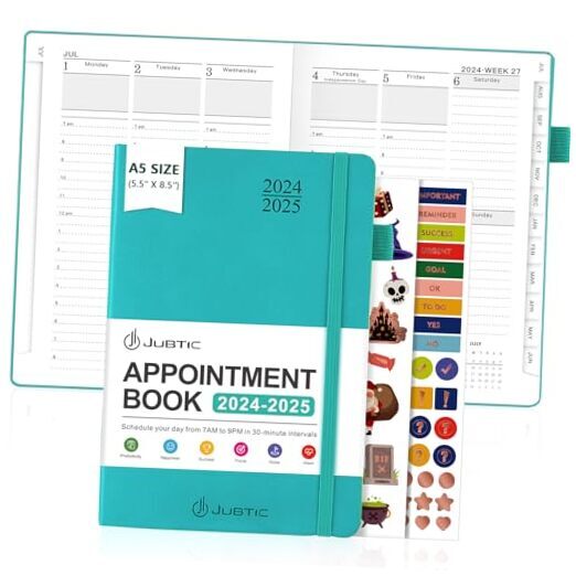 Appointment Book 2024-2025, Daily Weekly and Monthly 5.8'' x 8.5'' Aquamarine