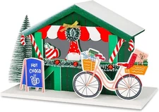 Zqoyn Christmas Village, LED Lighted Café Table Architectural Present Bicycle