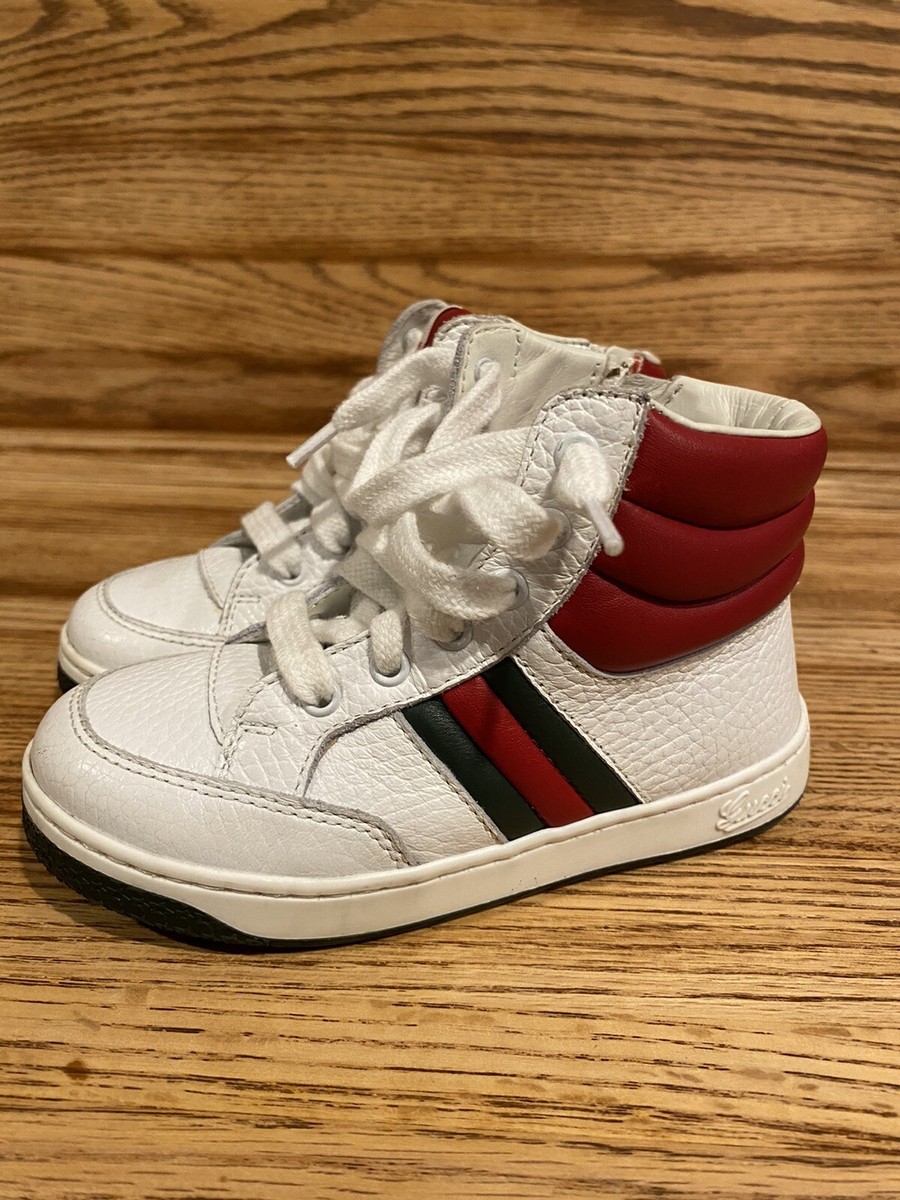 Gucci Ronnie Web High Top Shoes Sz 7 US Toddler EU 24 White  display picture 3